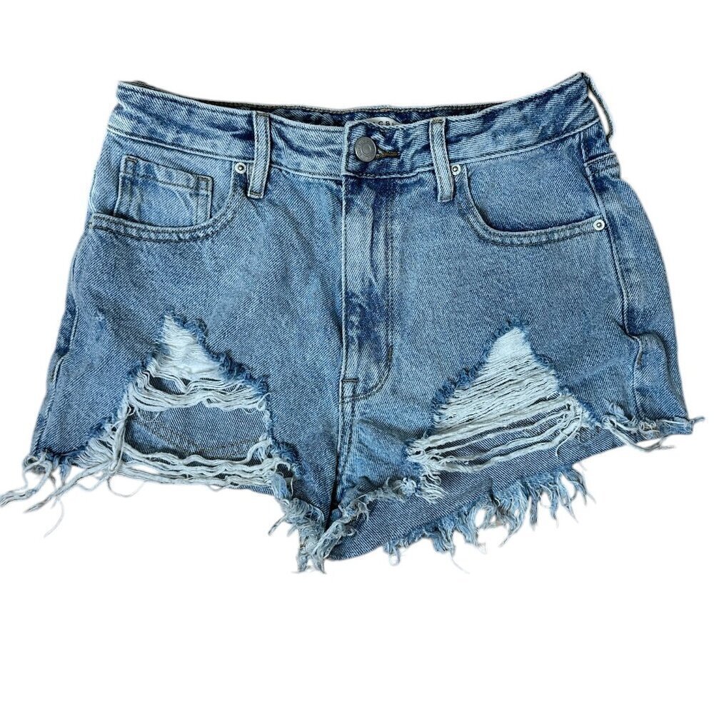 PACSUN High Rise Festival Denim Jean Shorts with Distressing Size 26